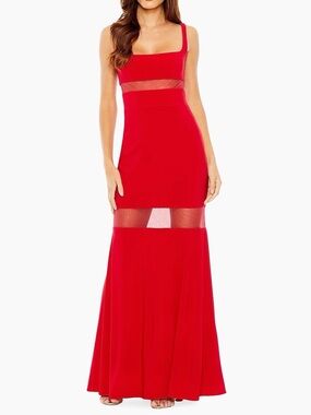 NWT Mac Duggal Ieena Red Sleeveless Mesh Panel Maxi Dress Evening Gown Size 2